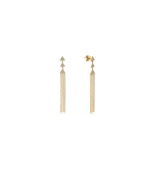 OLIVE & CHAIN Diamond Triangle Tassel Earring - Yellow Gold