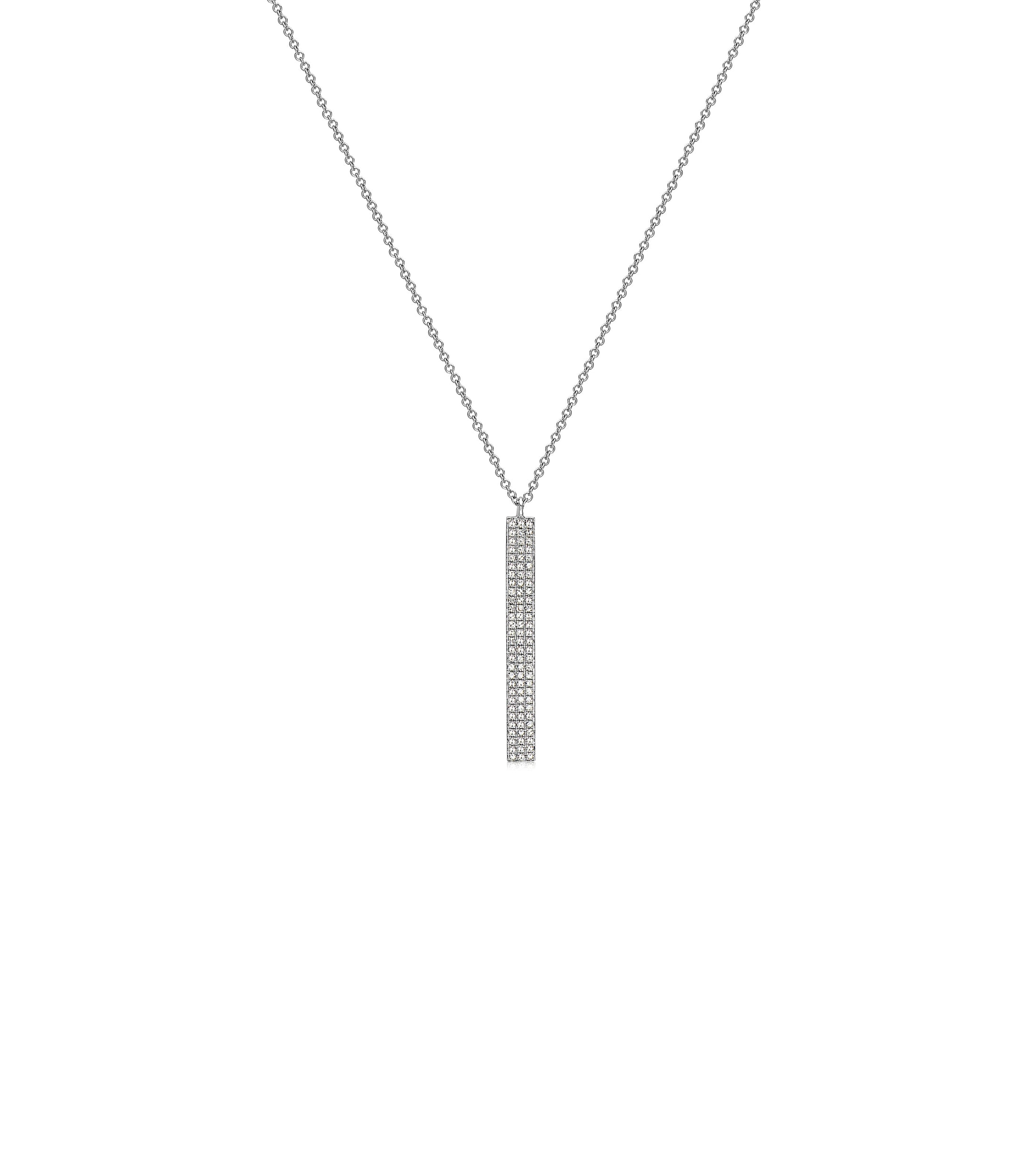 OLIVE & CHAIN Diamond Vertical Bar Necklace - White Gold