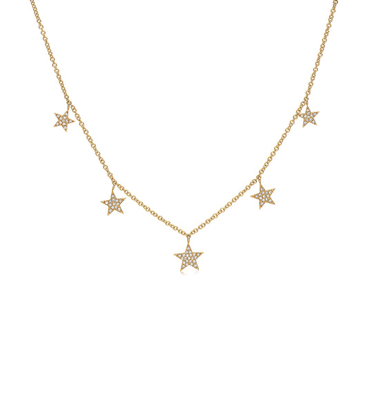 OLIVE & CHAIN Diamond 5 Star Charm Necklace - Yellow Gold