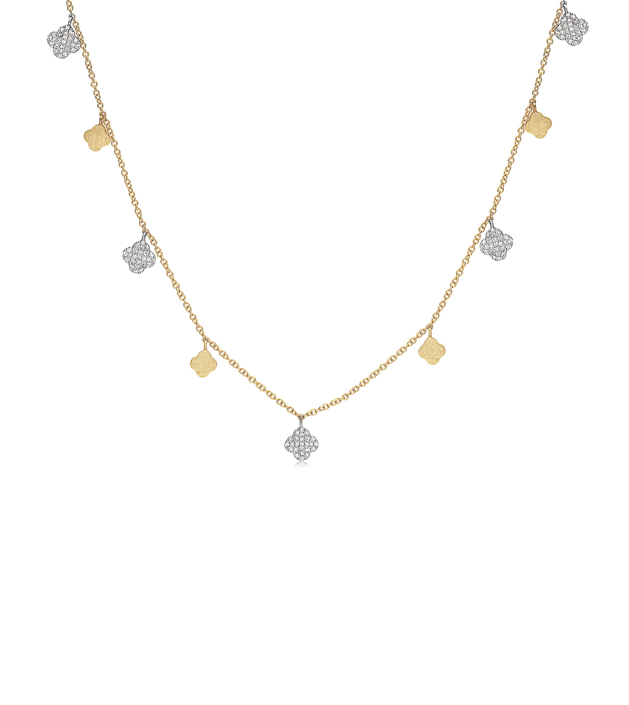 OLIVE & CHAIN Diamond Clover Charm Long Necklace - Two-Tone Gold