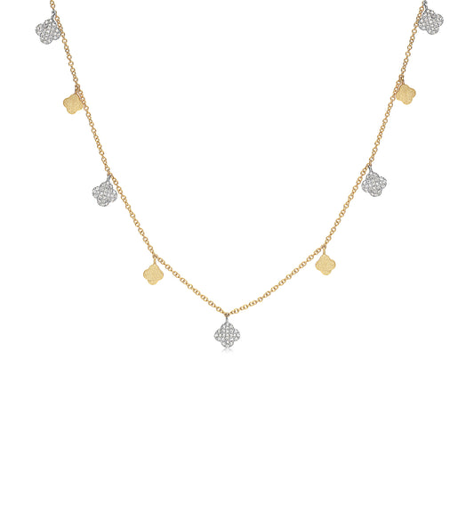 OLIVE & CHAIN Diamond Clover Charm Long Necklace - Two-Tone Gold