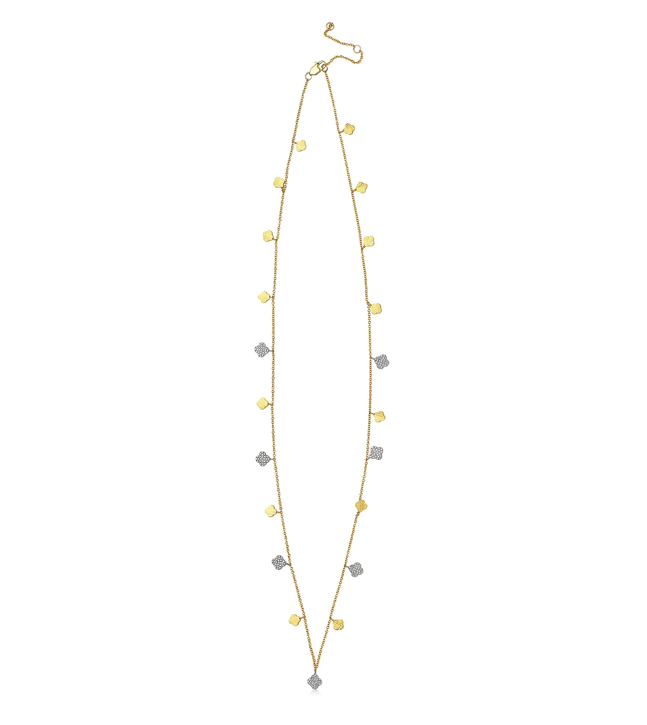 OLIVE & CHAIN Diamond Clover Charm Long Necklace