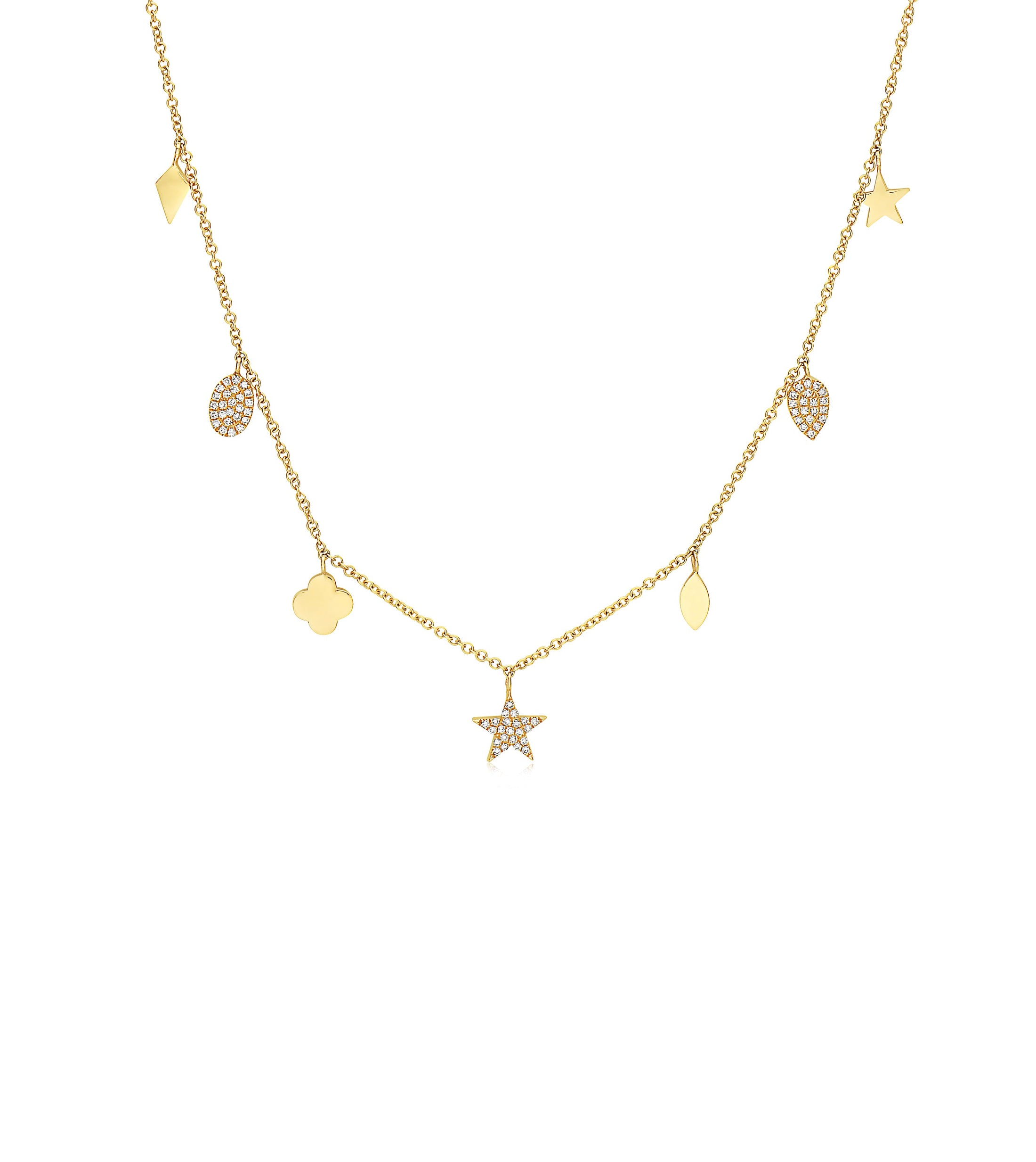 OLIVE & CHAIN Diamond Charm Long Necklace - Yellow Gold