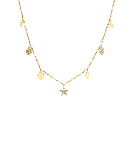 OLIVE & CHAIN Diamond Charm Long Necklace - Yellow Gold
