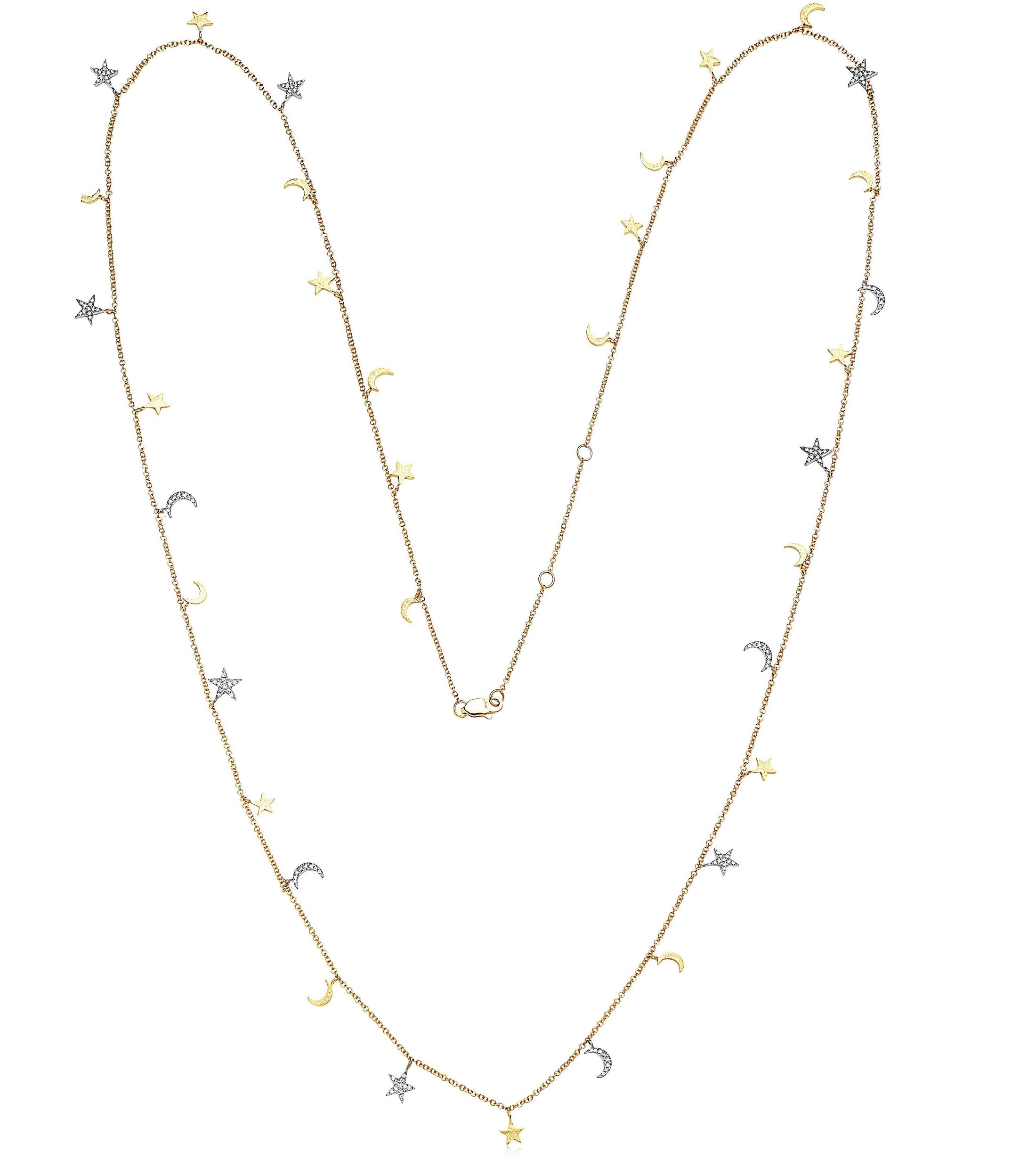 OLIVE & CHAIN Diamond Star-Moon Charm Long Necklace