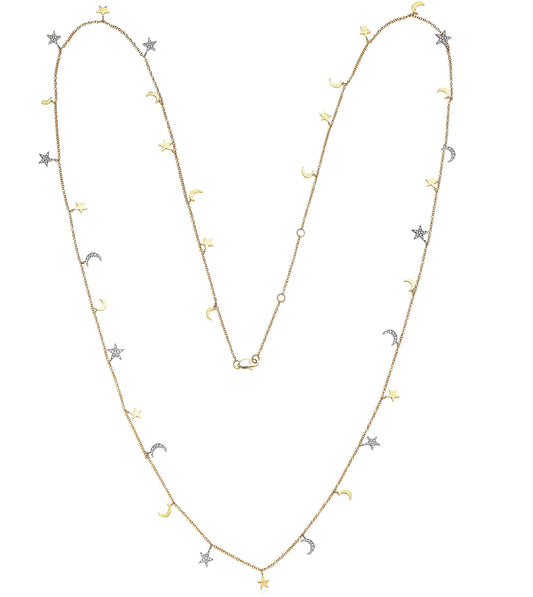 OLIVE & CHAIN Diamond Star-Moon Charm Long Necklace