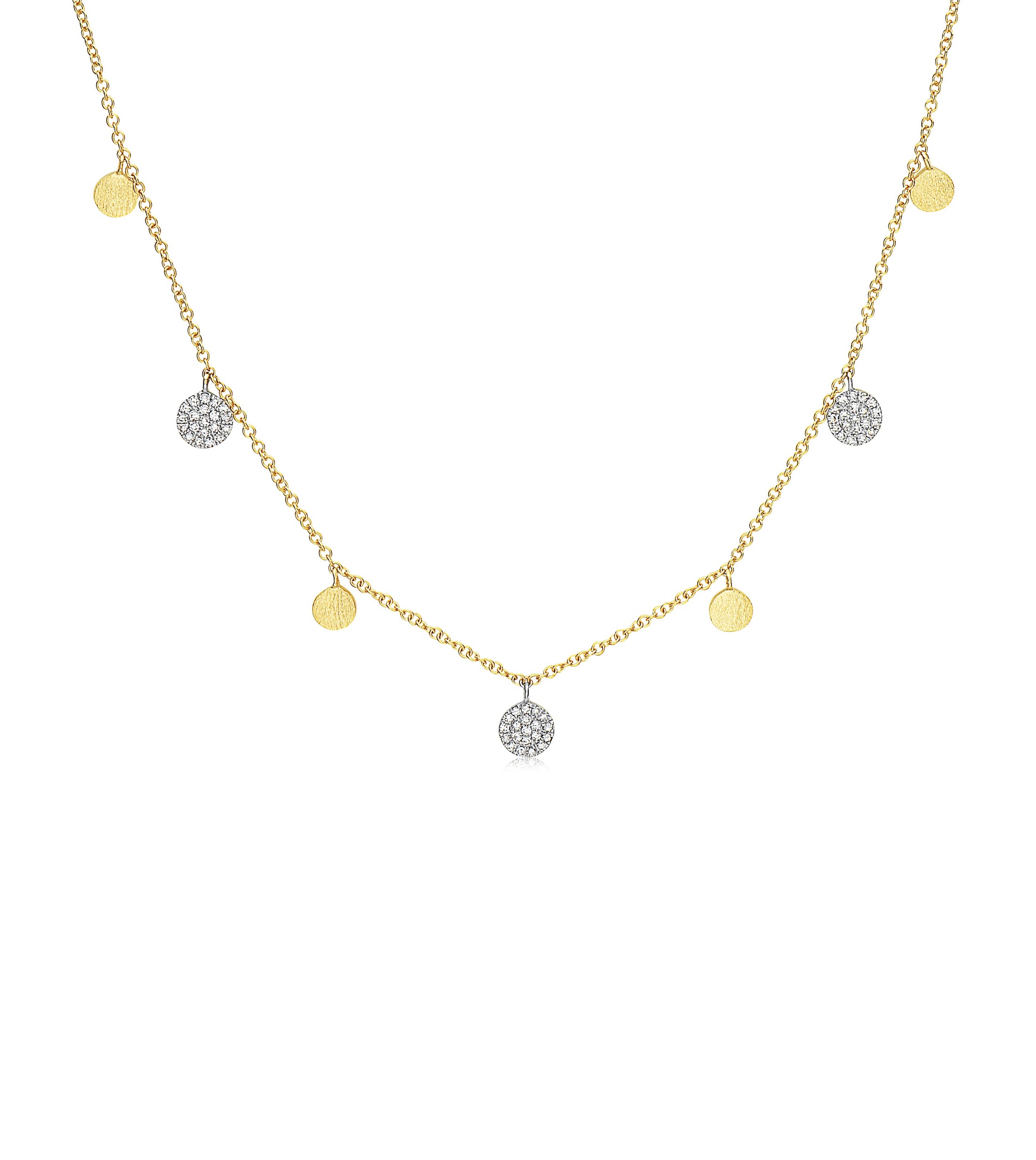 OLIVE & CHAIN Diamond Disc Charm Necklace - Two-Tone Gold