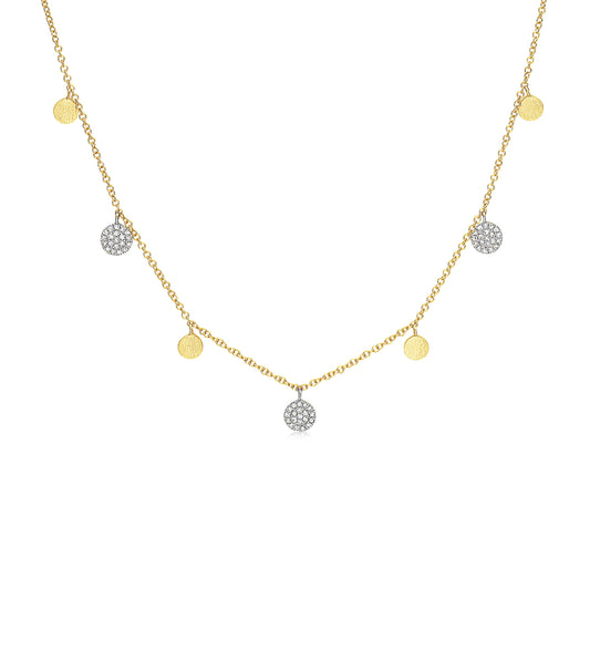 OLIVE & CHAIN Diamond Disc Charm Necklace - Two-Tone Gold