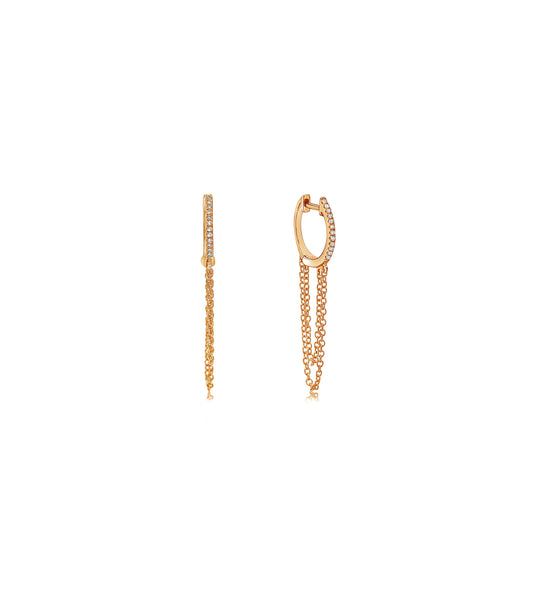 OLIVE & CHAIN Diamond Huggie Chain Earring - Rose Gold