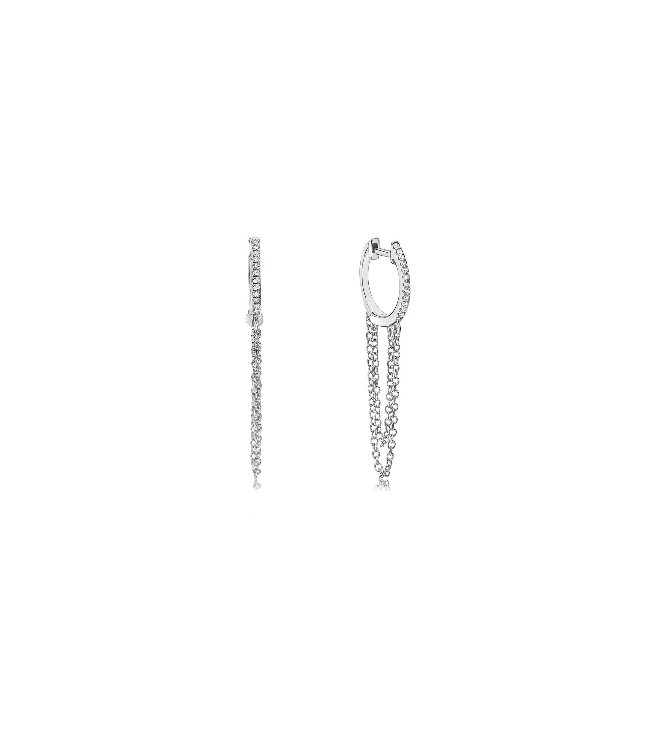 OLIVE & CHAIN Diamond Huggie Chain Earring - White Gold