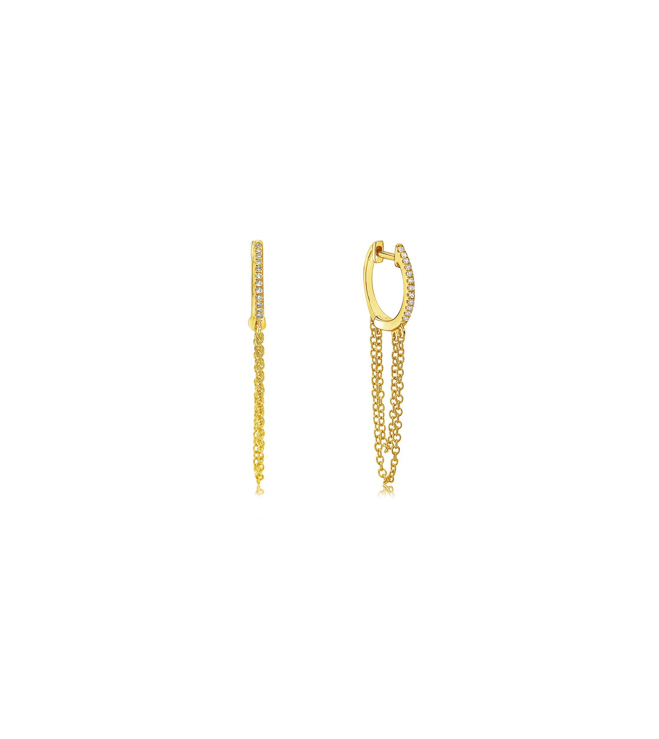 OLIVE & CHAIN Diamond Huggie Chain Earring - Yellow Gold
