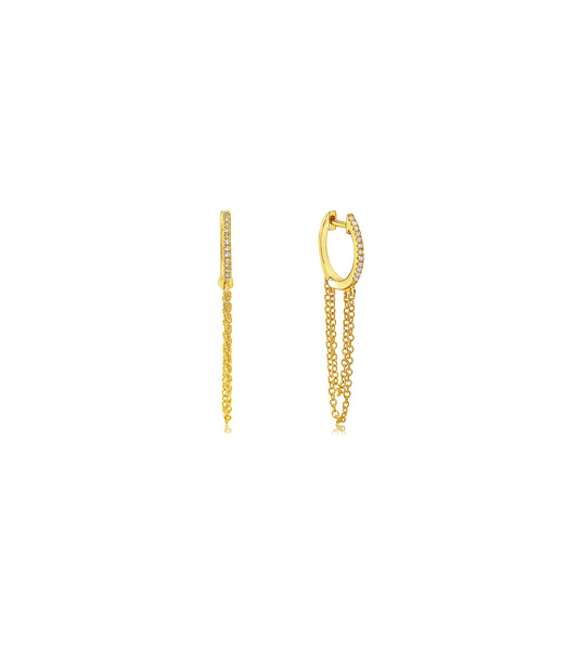 OLIVE & CHAIN Diamond Huggie Chain Earring - Yellow Gold