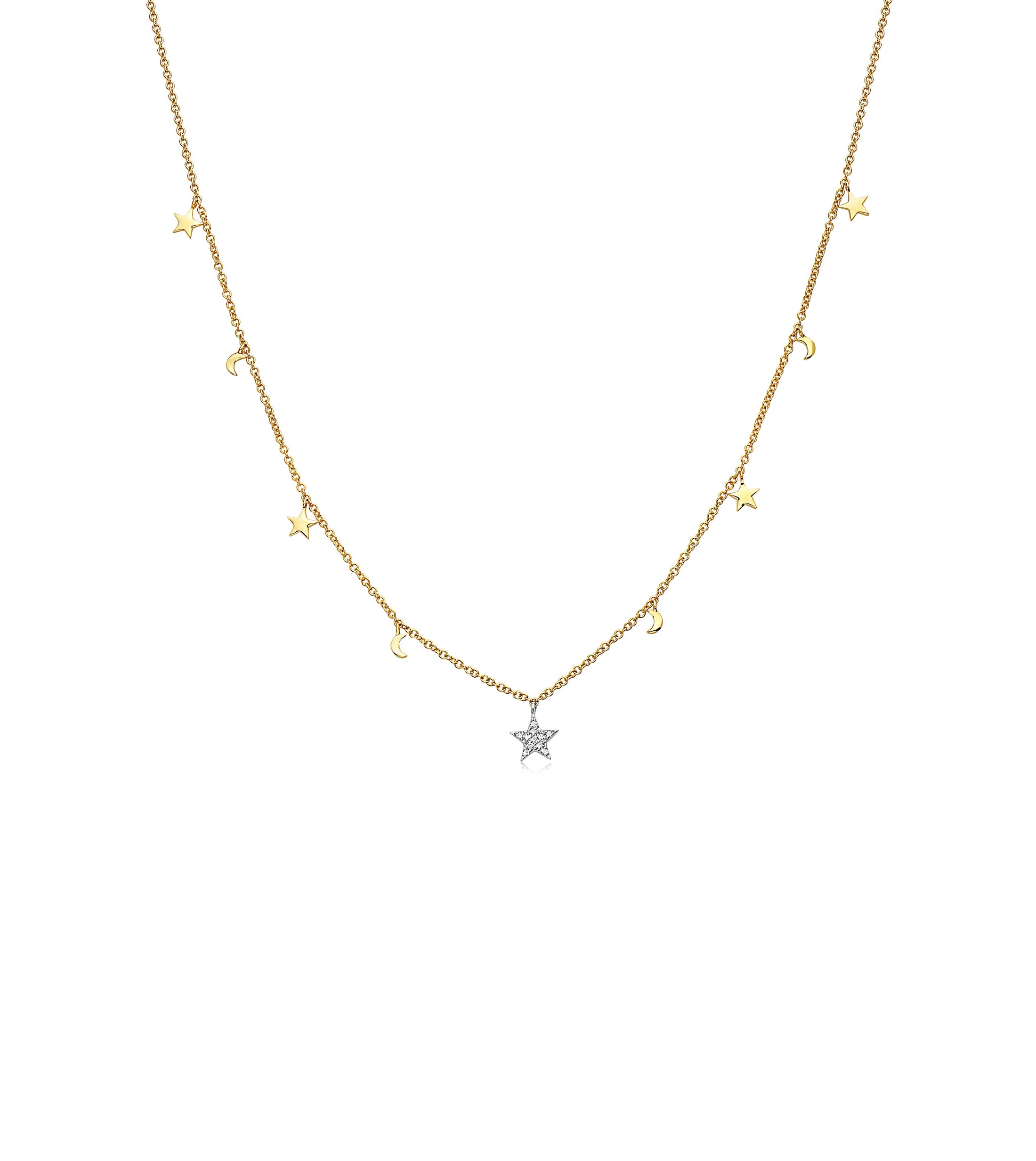 OLIVE & CHAIN Diamond Star & Moon Charm Necklace - Two-Tone Gold