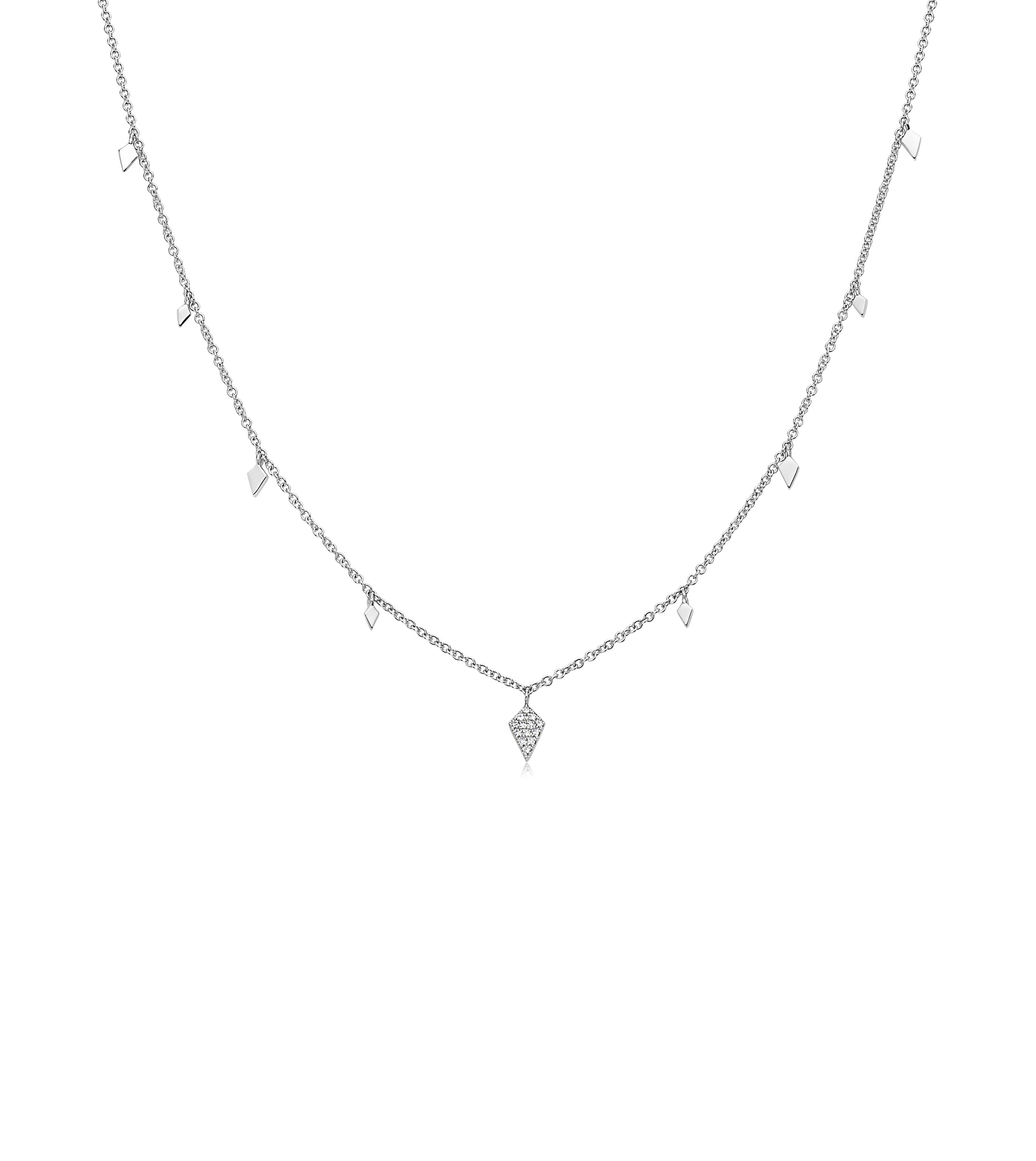 OLIVE & CHAIN Diamond Kite Charm Necklace - White Gold