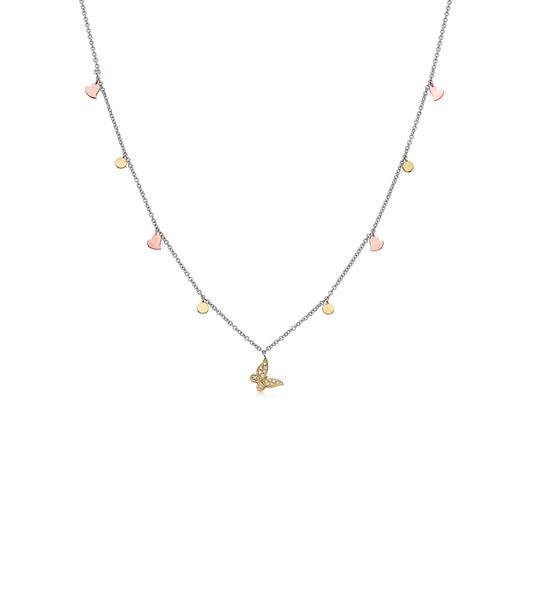 OLIVE & CHAIN Diamond Butterfly & Charm Necklace - Two-Tone Gold