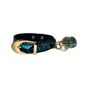 XS 7”-14” Multi-Tone Turquoise, Blqck & Purple Custom Snake Collar/Custom Gold Italian Hardware. Swarovski Crystal Charm & Pearl