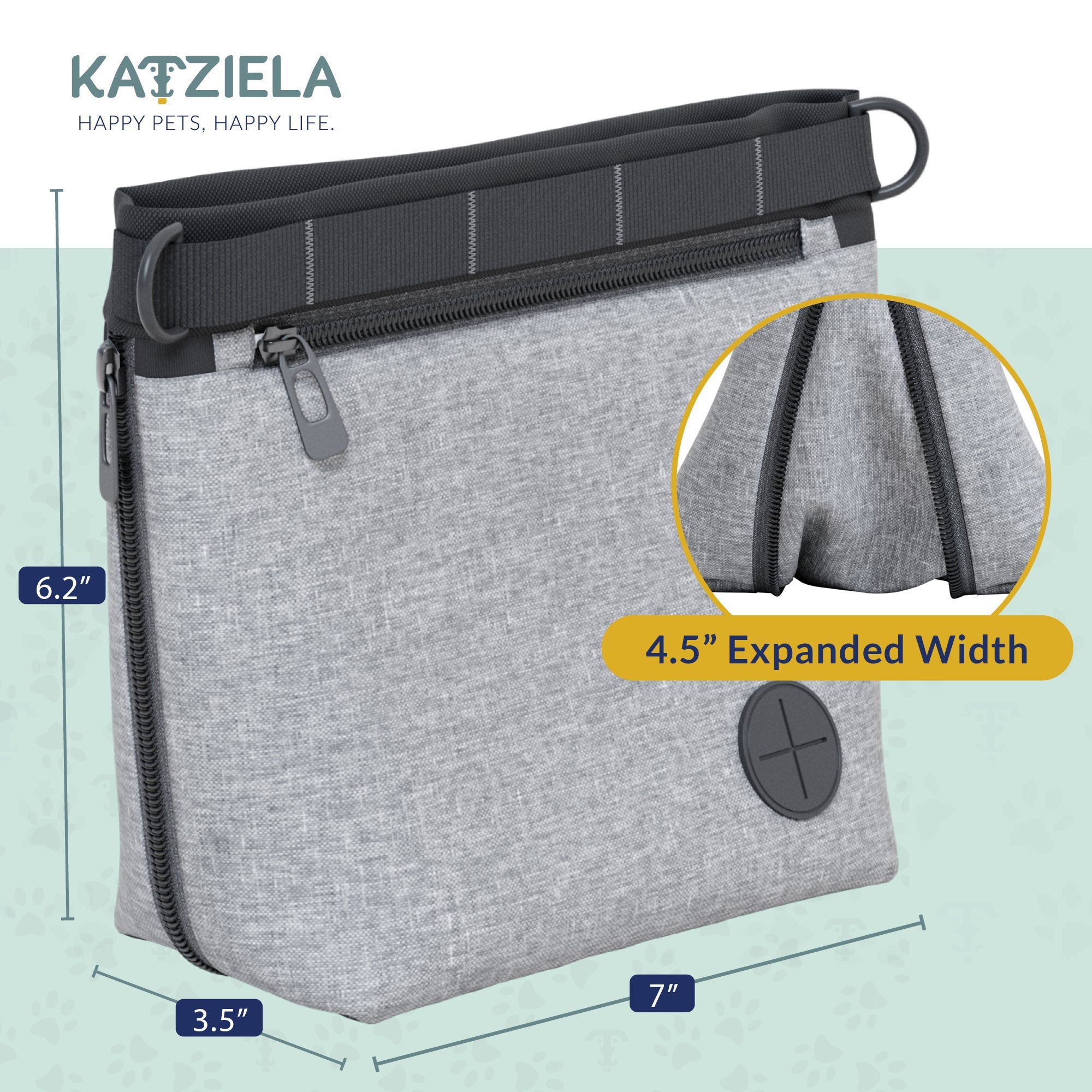 Katziela Expandable Pet Treat Pouch - Hands Free Dog Treat Pouch, Quick Access Magnet Closure - Anti Spill Dog Treat Bag - Treat Pouches for Pet Training, Adjustable Shoulder Strap & Belt Clip