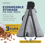 Katziela Expandable Pet Treat Pouch - Hands Free Dog Treat Pouch, Quick Access Magnet Closure - Anti Spill Dog Treat Bag - Treat Pouches for Pet Training, Adjustable Shoulder Strap & Belt Clip