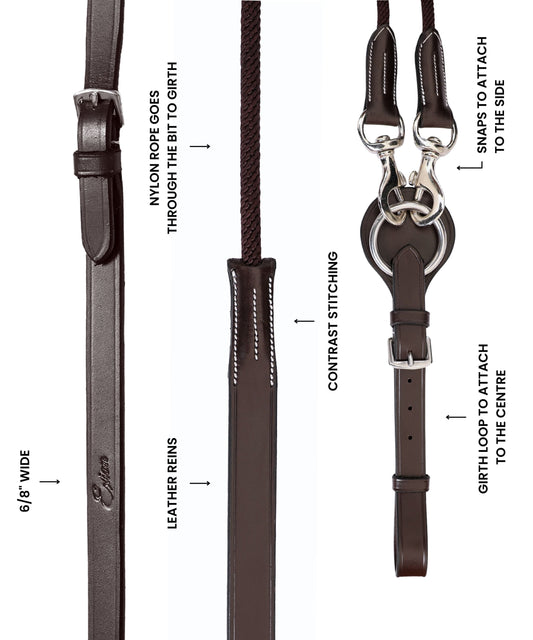 ExionPro Rope & Leather Draw Reins with Girth Ring