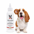 Load image into Gallery viewer, Southlake Paws Instant Ear Cleaner for Dogs, 4 oz or 12 oz bottle, with a happy dog beside it. Removes wax and odor.
