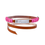 Personalized silver and leather dog tag with pink details