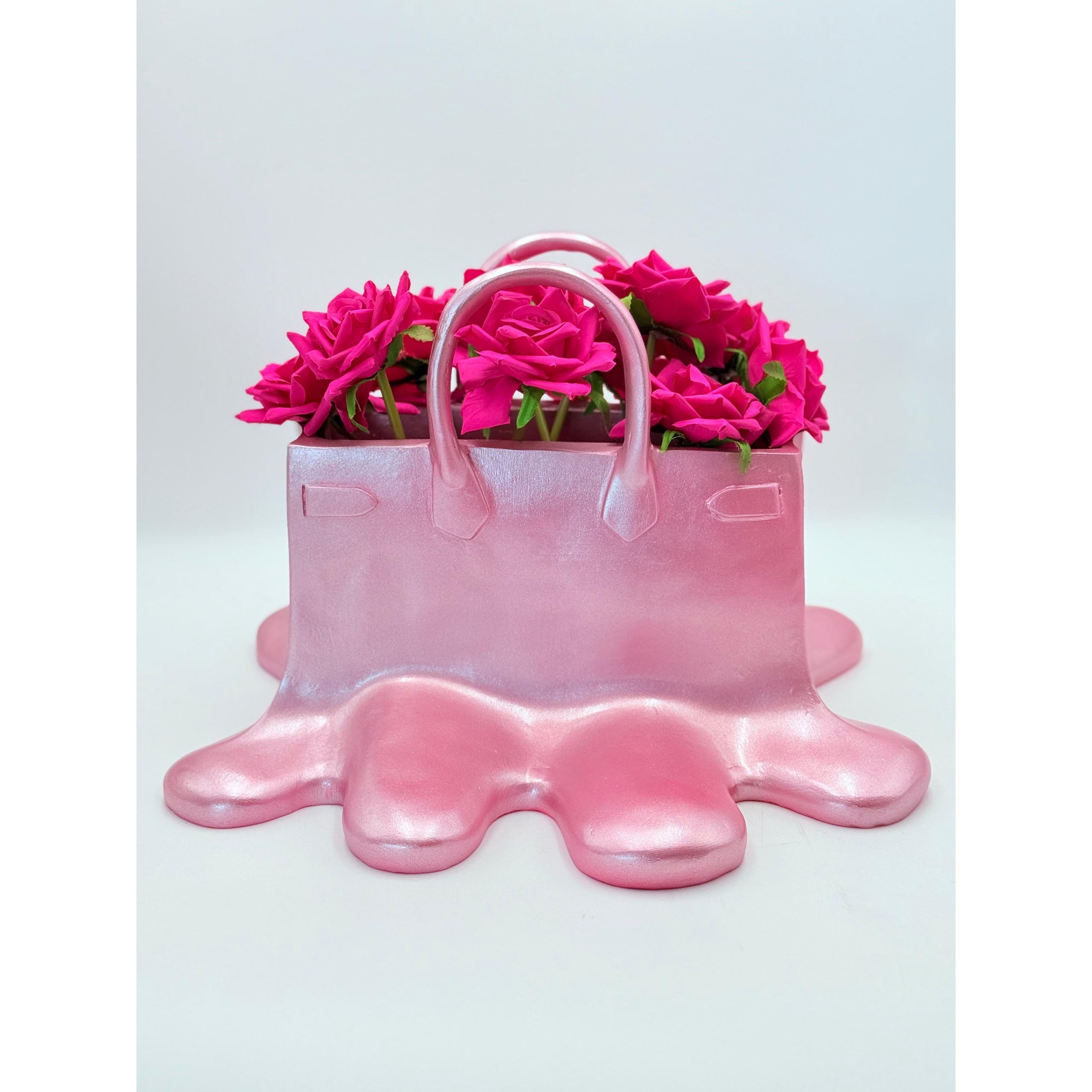 Sugar Bag Vase - Metallic Pink Melting Design - metallic pink melting sugar bag vase, luxury vase, product image 4