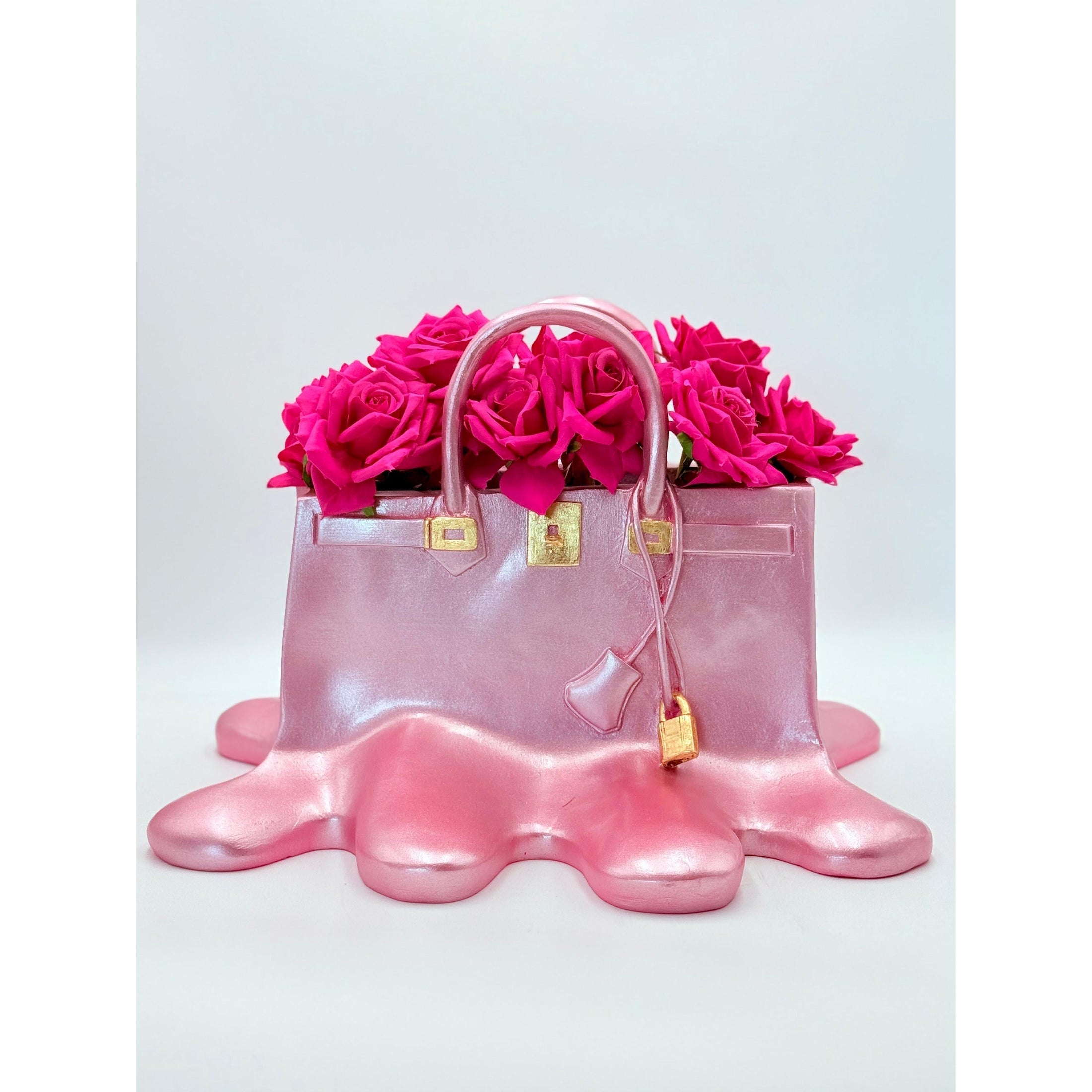 Sugar Bag Vase - Metallic Pink Melting Design - metallic pink melting sugar bag vase, luxury vase, product image 5