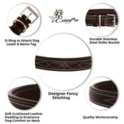 ExionPro Fancy Stitched Padded Leather Dog Collar - Brown Padding