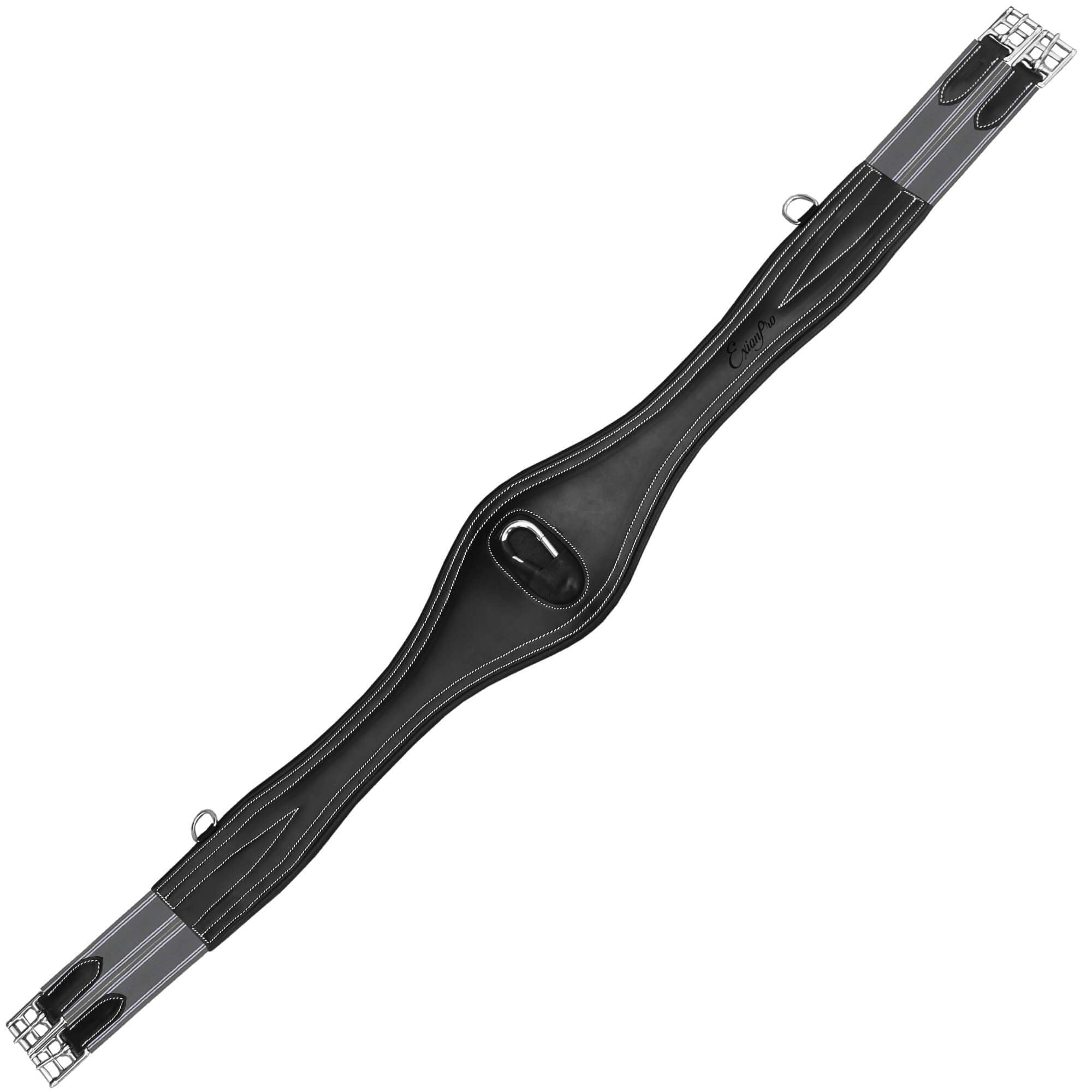 ExionPro 'Snap' Over Lay Girth in grey elastic with white lines, featuring a smooth design and metal clips on both ends.