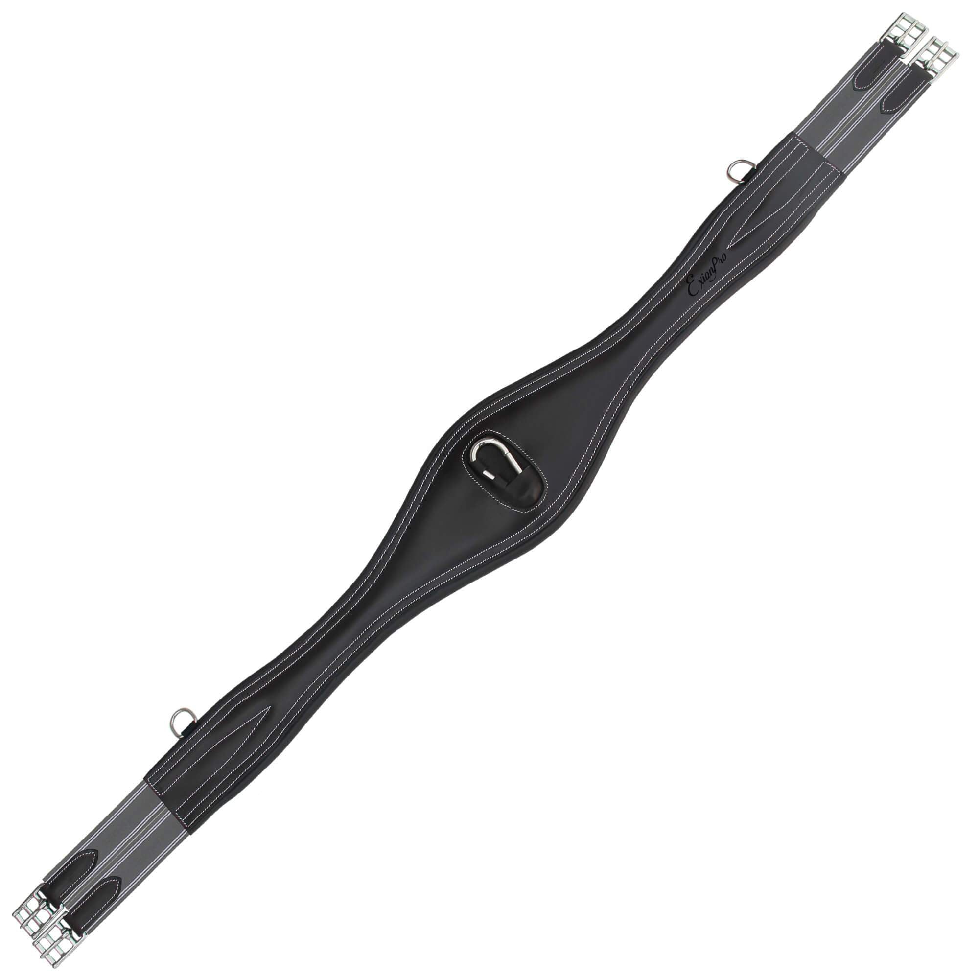 Southlake Paws ExionPro 'Snap' Over Lay Girth in grey elastic with white lines, featuring a central D-ring and stainless stee