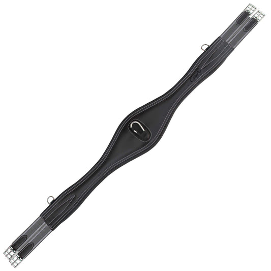 Southlake Paws ExionPro 'Snap' Over Lay Girth in grey elastic with white lines, featuring a central D-ring and stainless stee