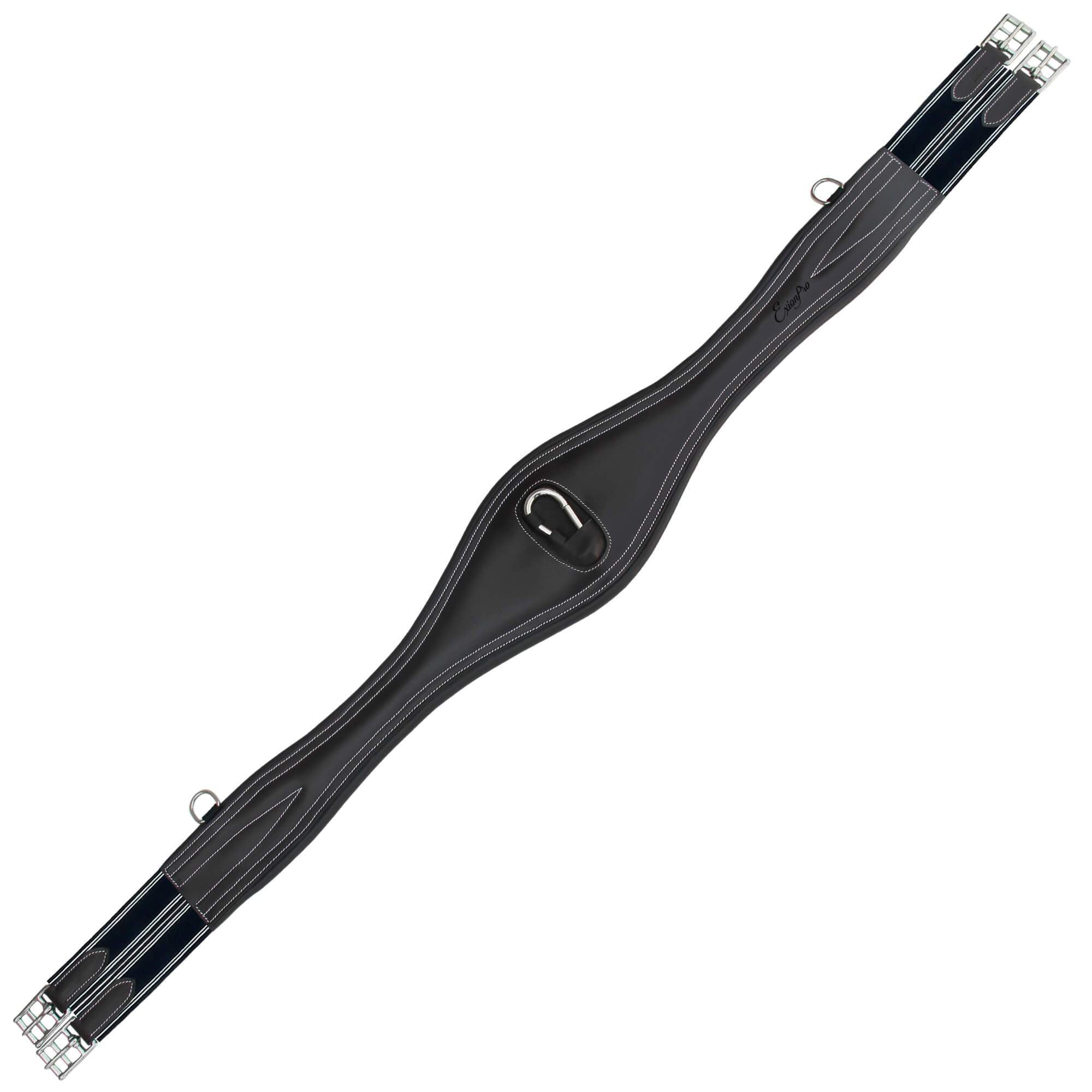 Southlake Paws ExionPro 'Snap' Over Lay Girth in navy blue elastic with white lines, featuring a central D-ring and silver ha