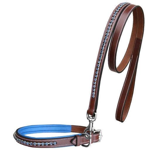ExionPro Dark Blue Bling Dog Collar With Leash