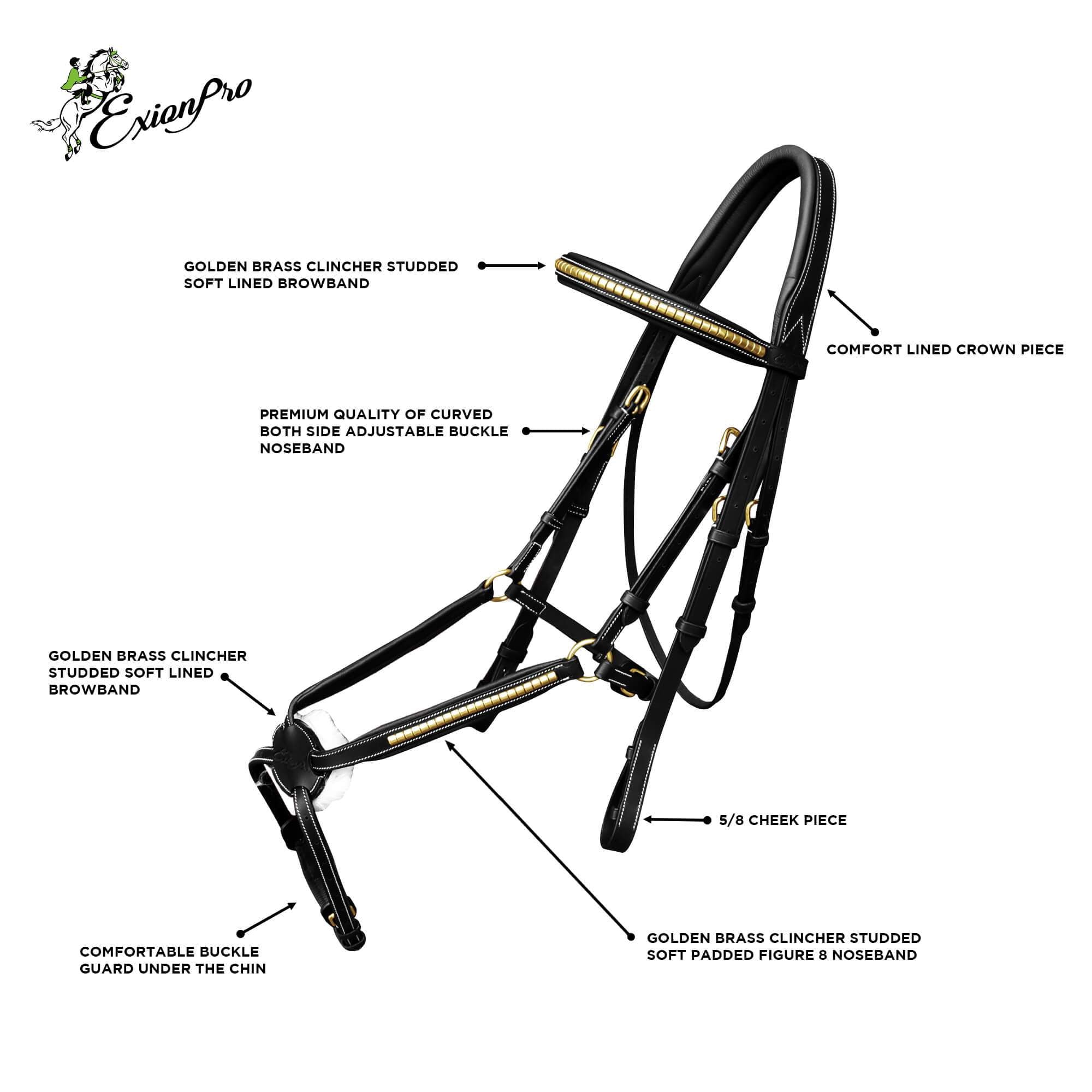 ExionPro Brass Clincher Figure 8 Bridle with Rubber Reins 