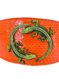 Load image into Gallery viewer, Orange Snake Collar With Green Rhinestone Alligators
