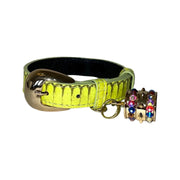 XS/S 7-14 Light Neon Green Custom Snake Collar/Custom Gold Oval Italian Hardware & Swarovski Crystal Charm