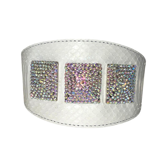 Matte White Snake 4 Wide Collar With Our 3 Custom Swarovski Crystal Rivets