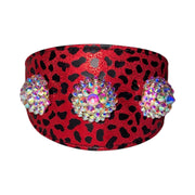Glam Red & Black Leopard Print/ Custom Swarovski Crystal Rivet Collar