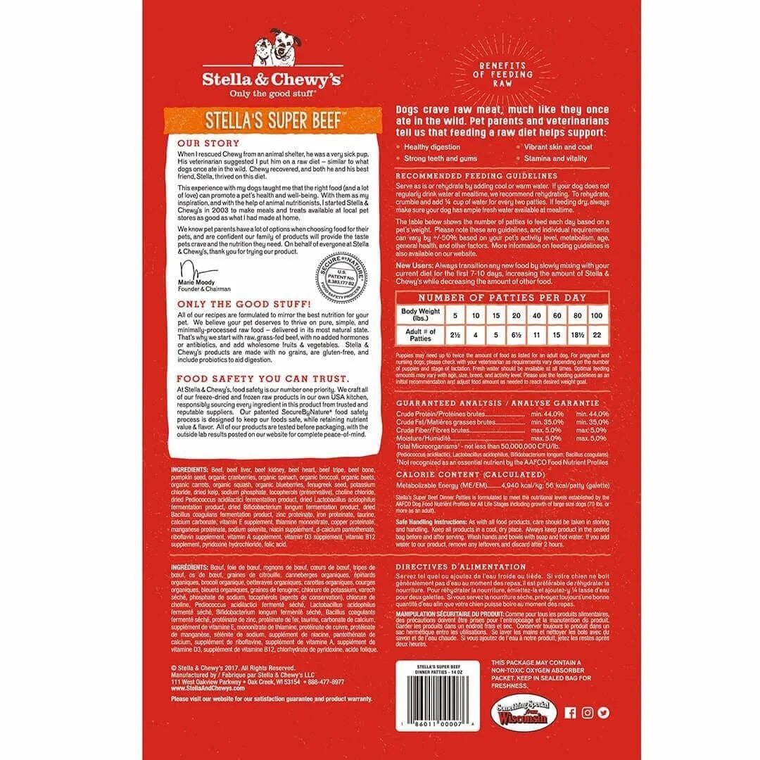 Stella & Chewy's Freeze Dried Dinner Patties Beef Dog Food (25oz) 