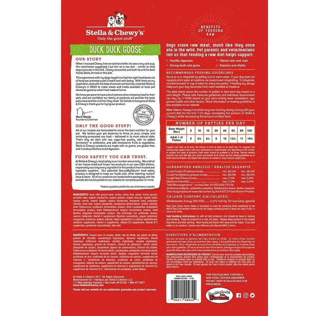 Stella & Chewy's Freeze Dried Dinner Patties Duck Dog Food (25oz) 