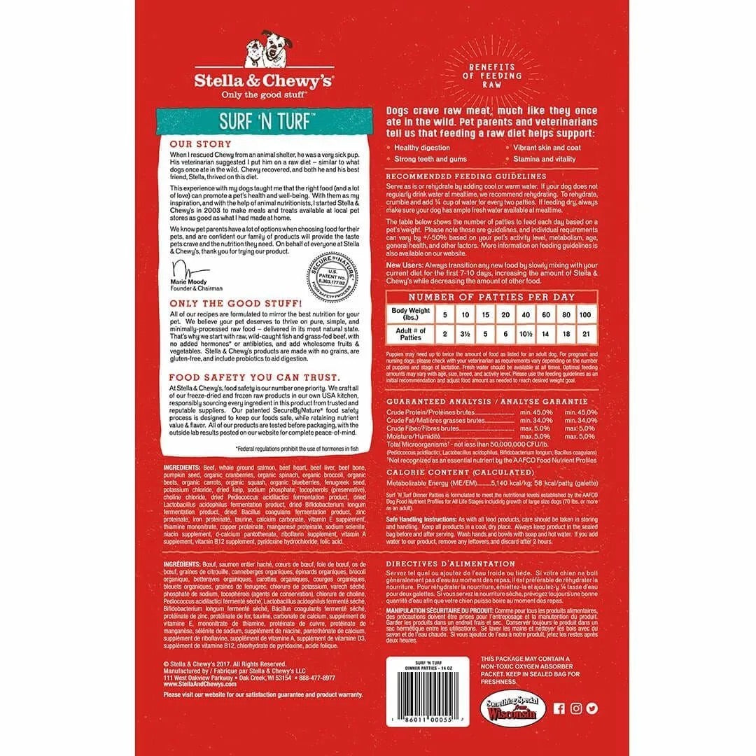 Stella & Chewy's Freeze Dried Dinner Patties Surf and Turf Dog Food (25oz) 