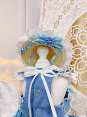 High quality handmade dog dresses denim+hat 
