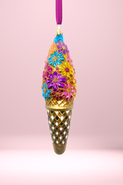 Floral Fetish Ice Cream Cone Polish Glass Ornament