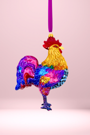 Floral Fetish Rooster Polish Glass Ornament
