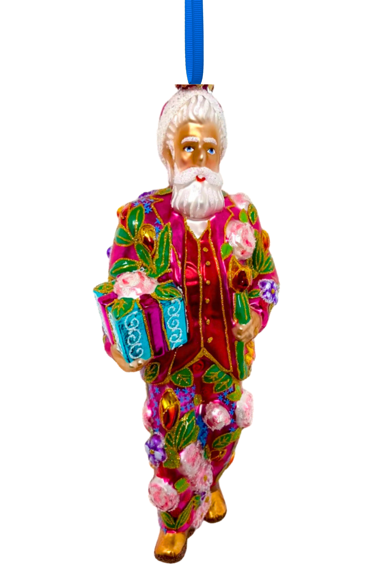 Floral Fetish Santa Polish Glass Ornament - Southlake Paws