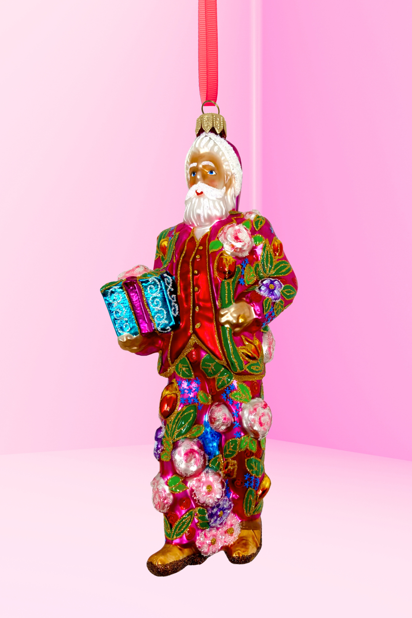 Floral Fetish Santa Polish Glass Ornament - Southlake Paws