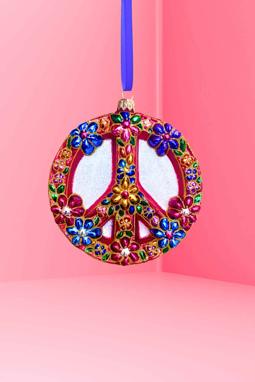 Peace Sign Polish Glass Ornament (Floral Side) - Southlake Paws