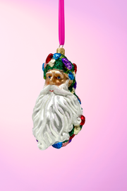 Floral Fetish Santa Head Polish Glass Ornament
