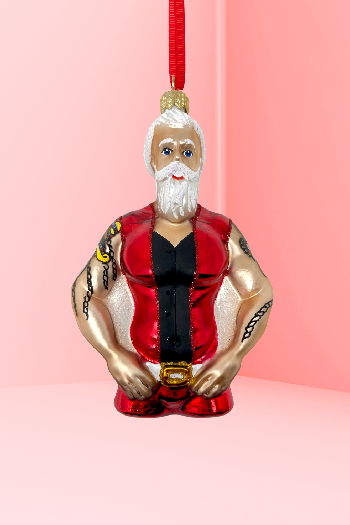 Full Throttle Santa Glass Christmas Ornament - Southlake Paws