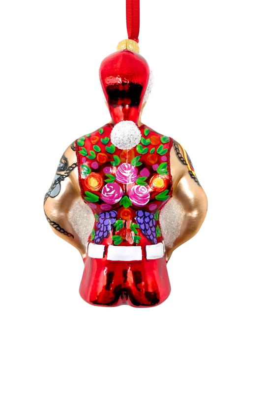 Full Throttle Santa Glass Christmas Ornament - Southlake Paws